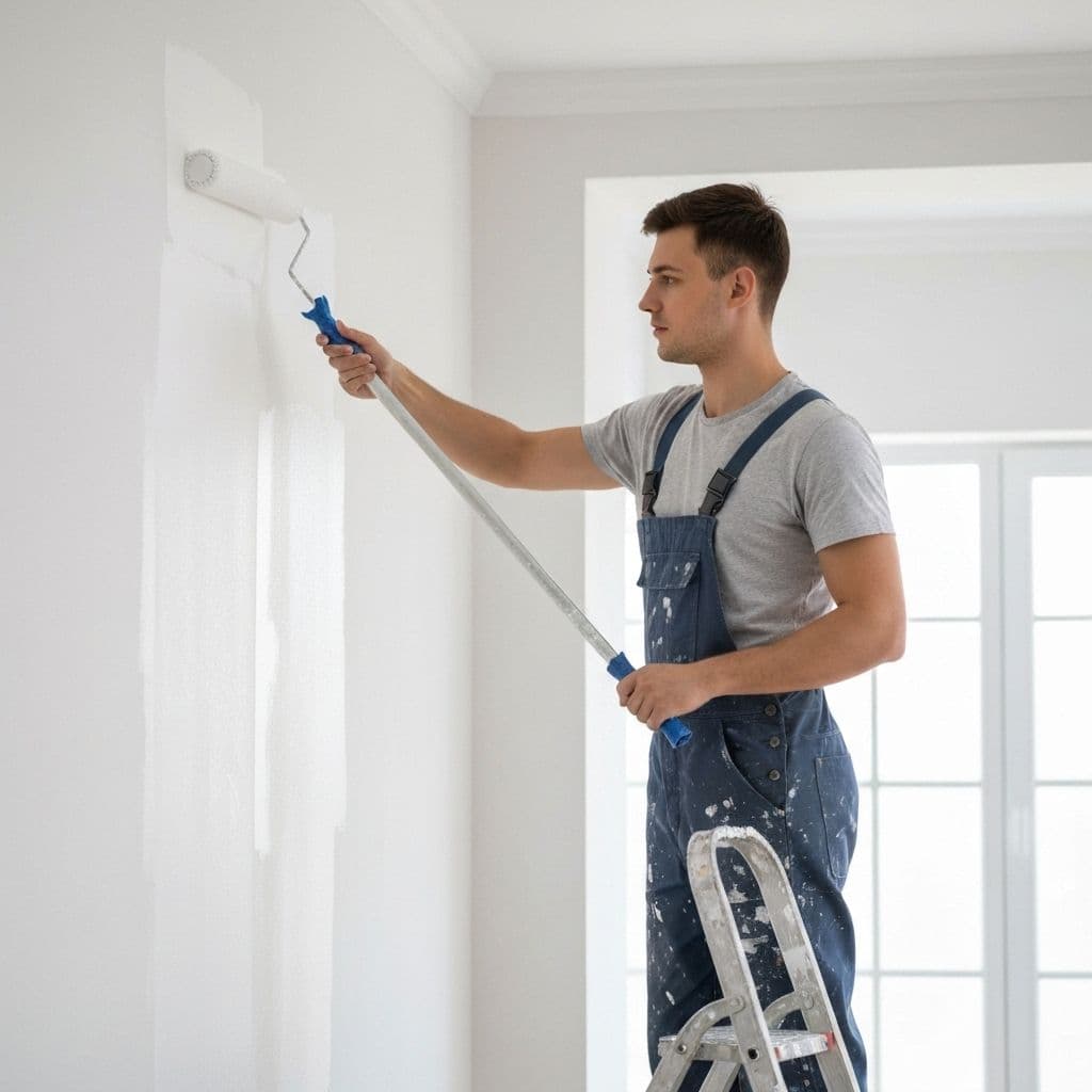 Peintre professionnel UDK Azur appliquant peinture intérieure sur mur à Menton